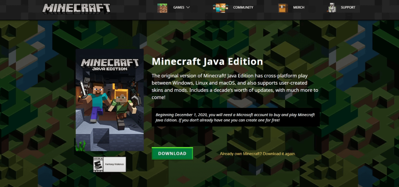 Converting a Bedrock World to Java Edition - Download screen
