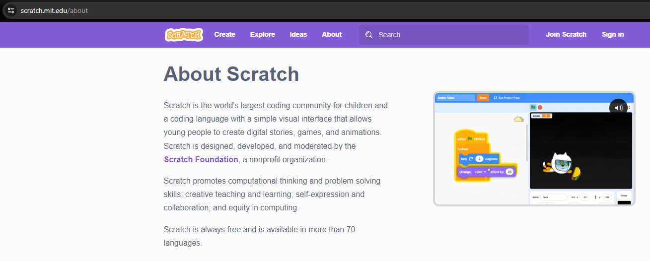 Image of the Scratch Website