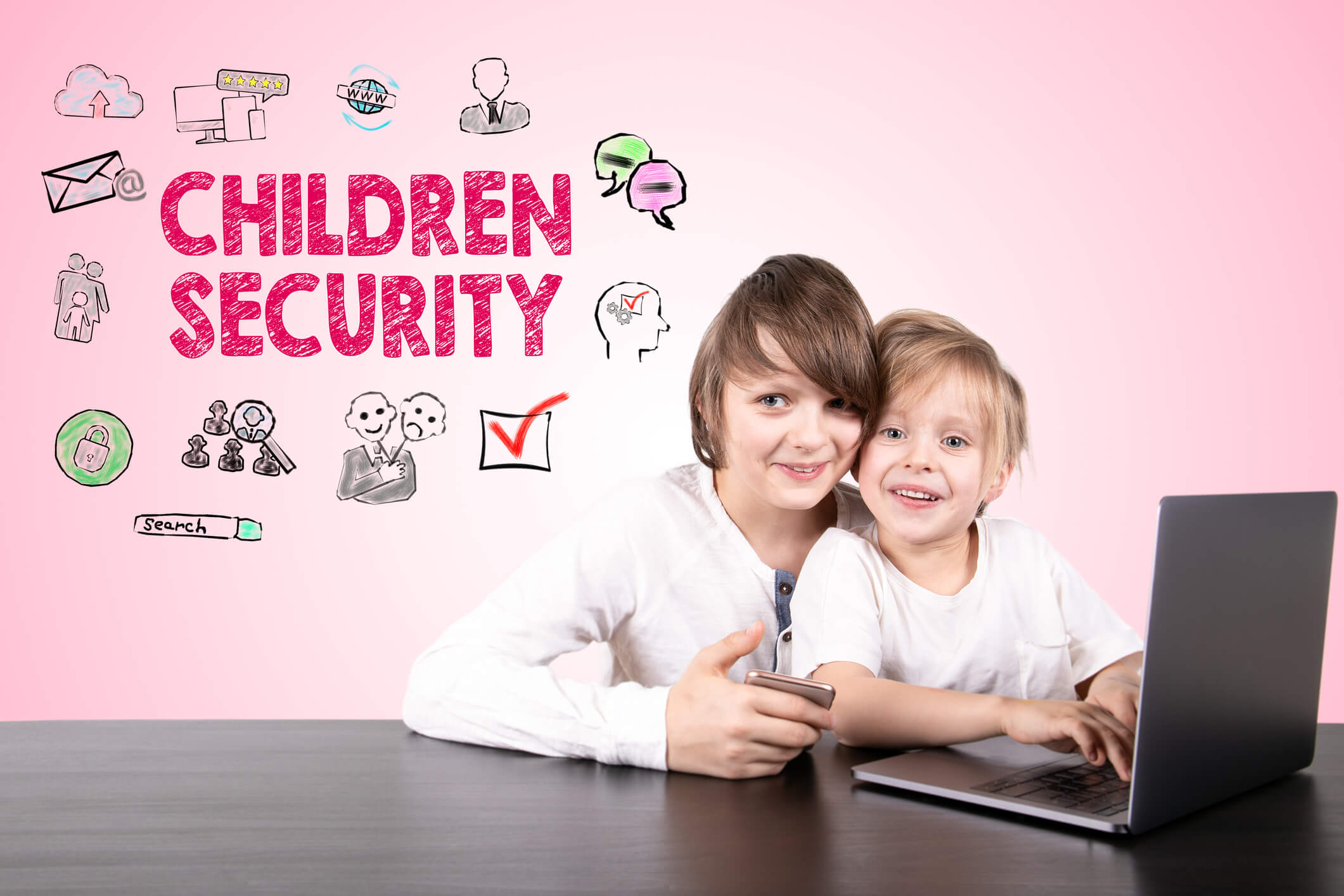 2 children and Children Online Security Logo
