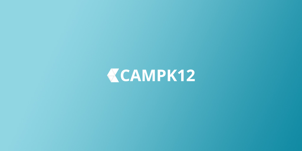 Logo of Camp K12 on a light blue background