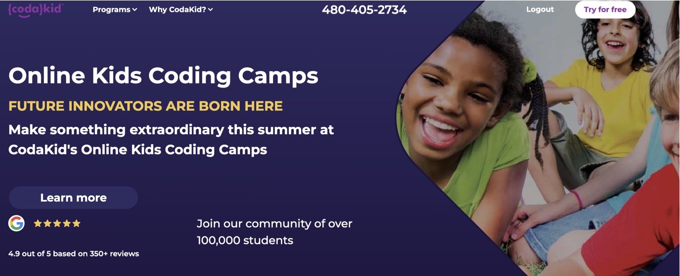 CodaKid's online coding summer camp for kids with smiling children