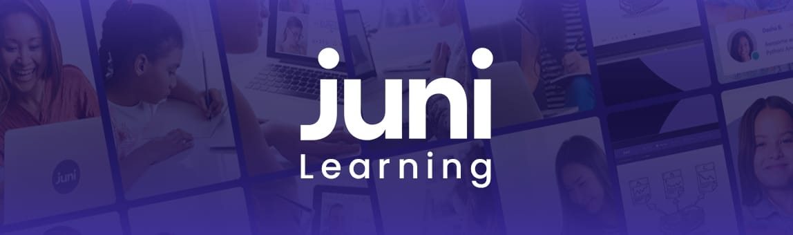 Banner of Juni Learning with images of children learning online