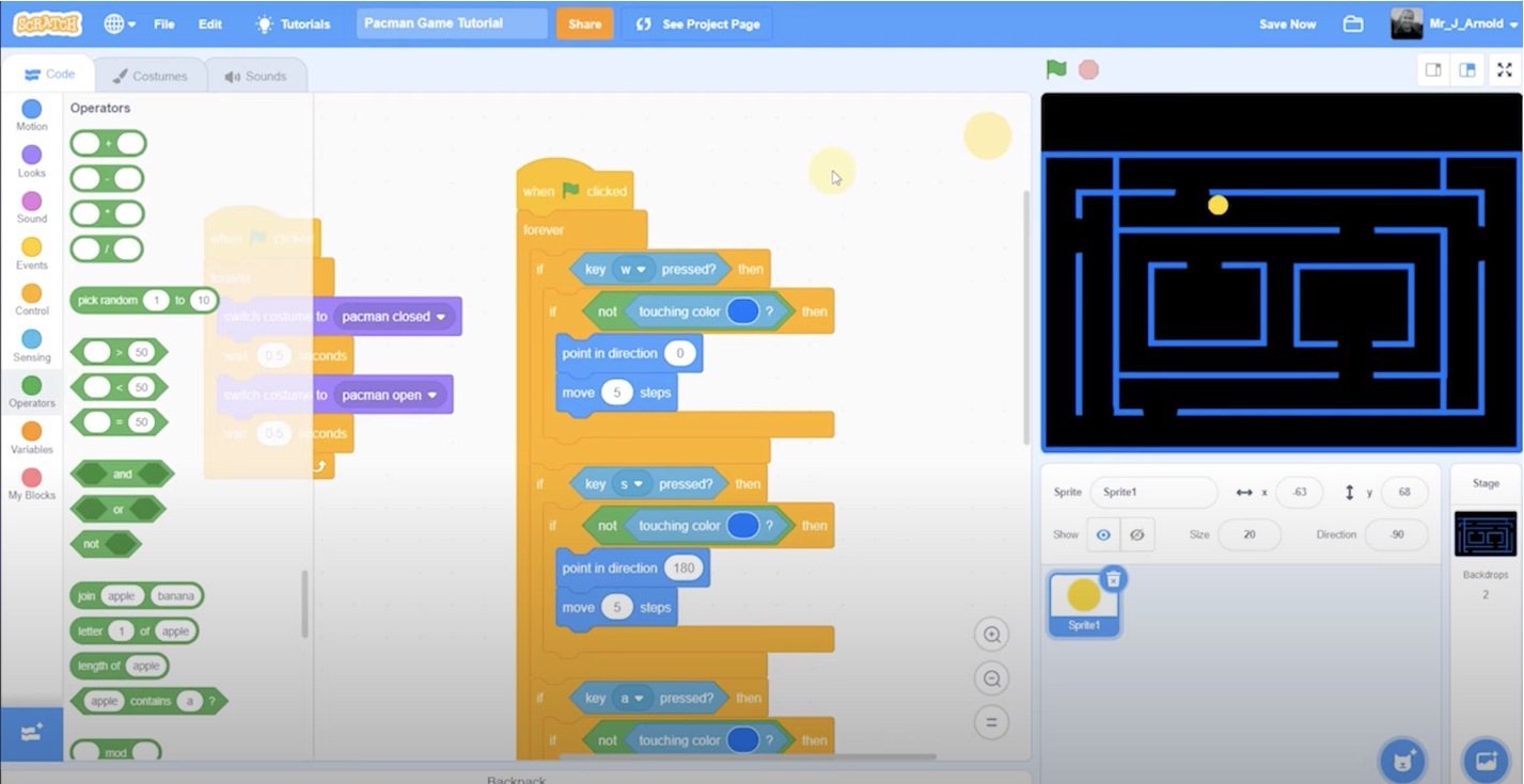 Programming Pac-Man’s Movement in Scratch