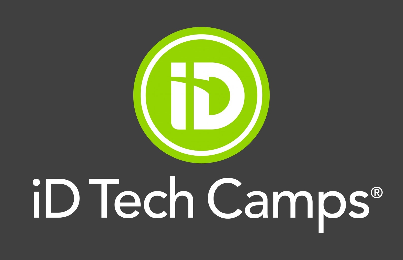 Logo of iD Tech Camps on a dark gray background