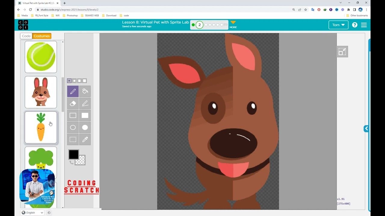 Virtual pet creation in a coding project for children