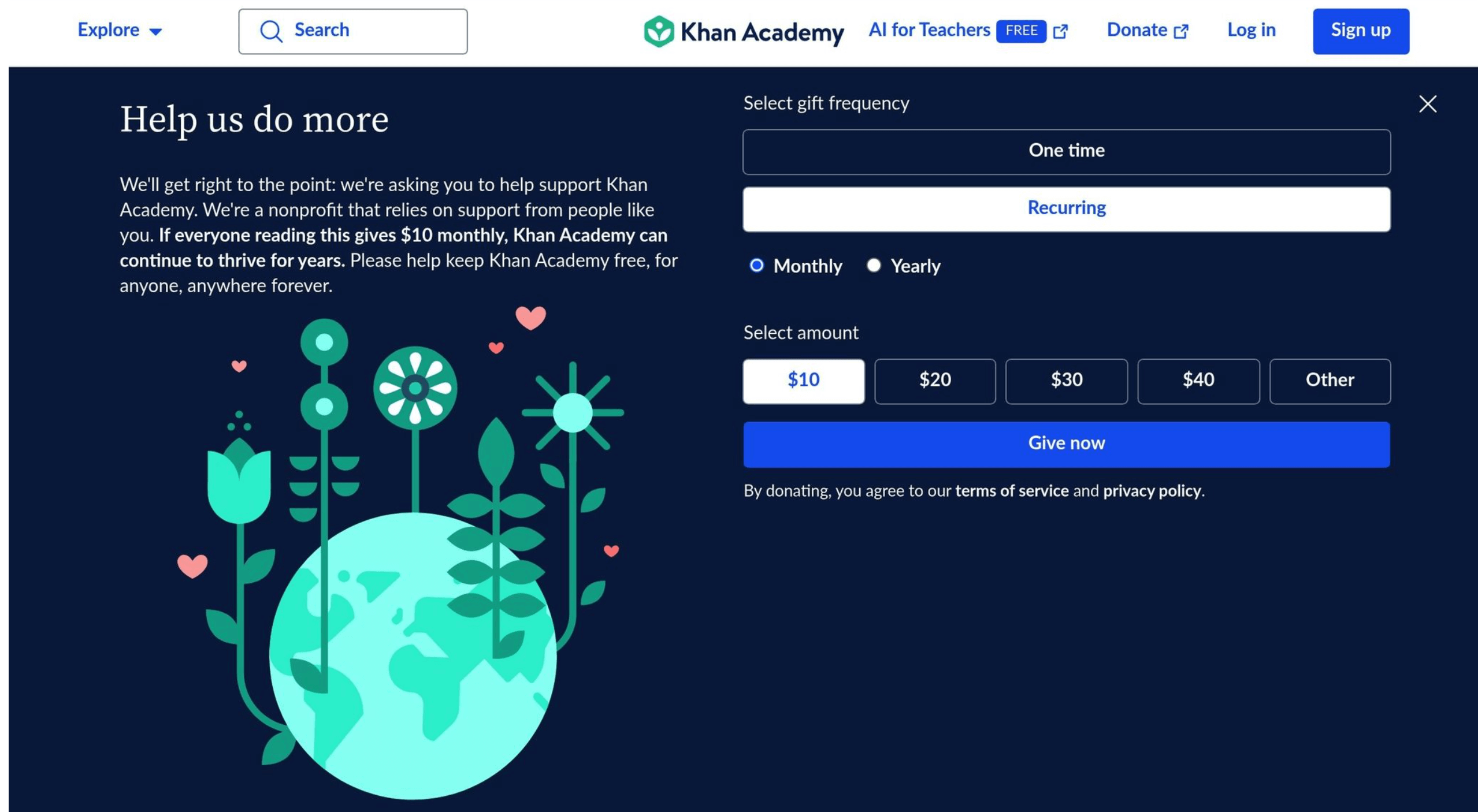 khan academy index page