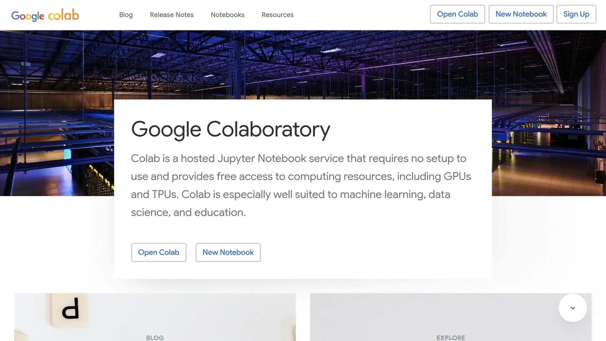 Google Colab Home Page