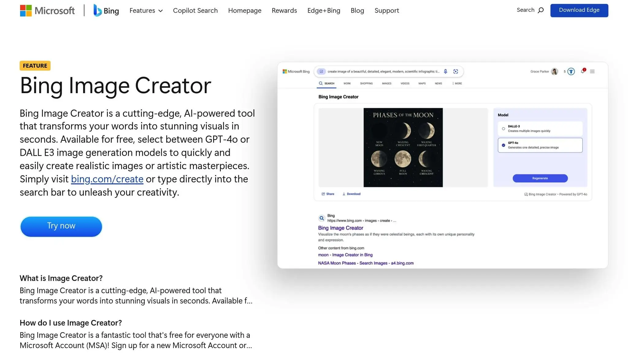 Bing Image Creator Home Page