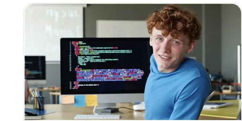 Student presenting a technology venture on screen